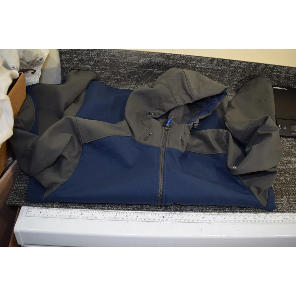 2010 North Face Apex Softshell Hooded Jacket Mens Blue Gray Full Zip Coat